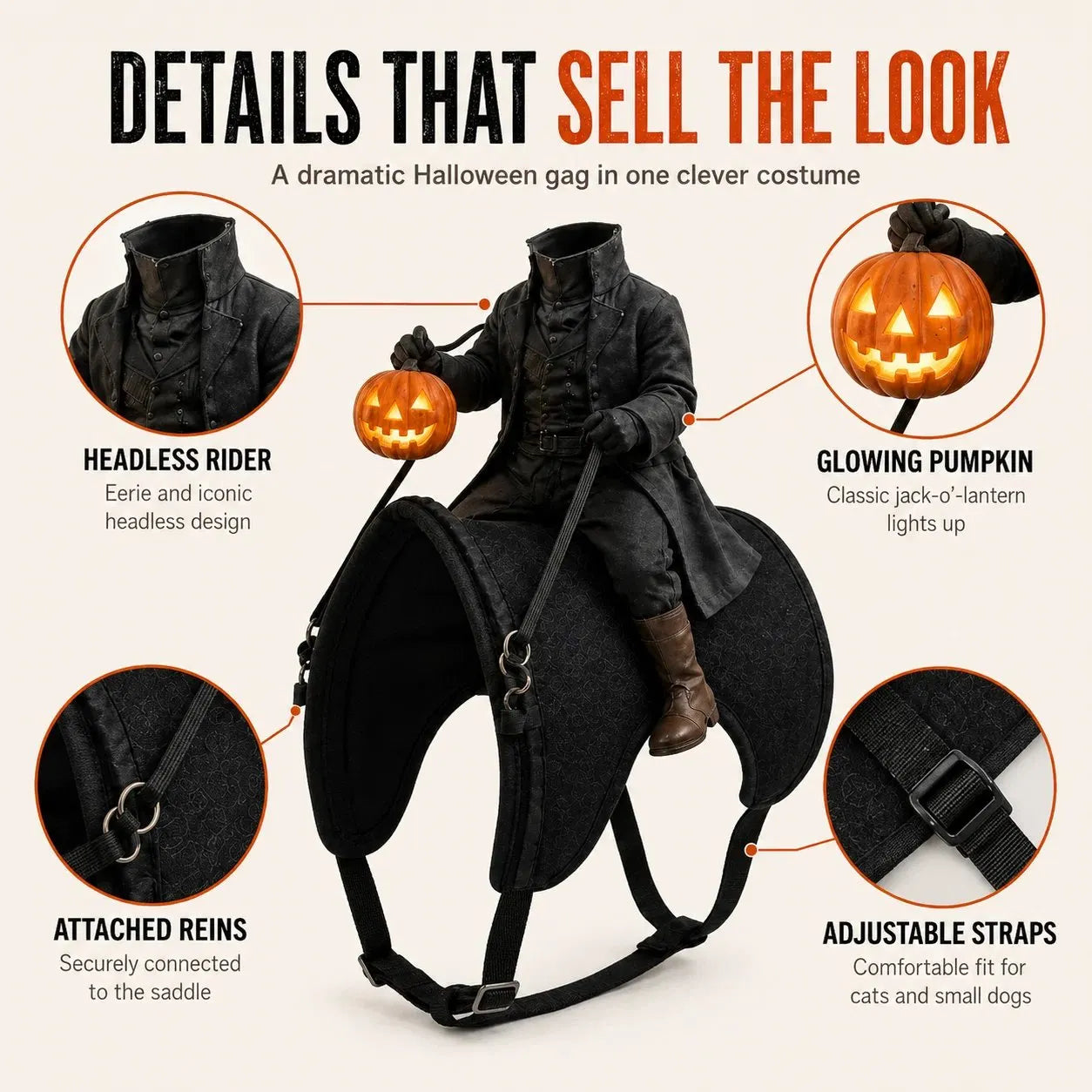🎃Headless Horseman Rider Pet Halloween Costume for Dogs & Cats