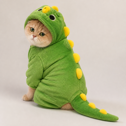 Cozy Dinosaur Cat Costume – Soft Hooded Jumpsuit with 2 Styles