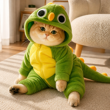 Cozy Dinosaur Cat Costume – Soft Hooded Jumpsuit with 2 Styles