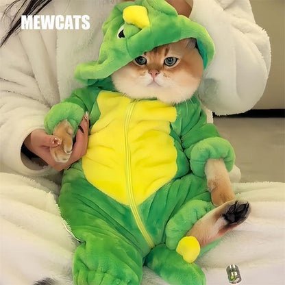 Cozy Dinosaur Cat Costume – Soft Hooded Jumpsuit with 2 Styles