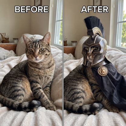 🎃Halloween Lantern Season, Armageddon Cat Helmet, Medieval Knight Cosplay Headwear, Funny Halloween Costume for Cats